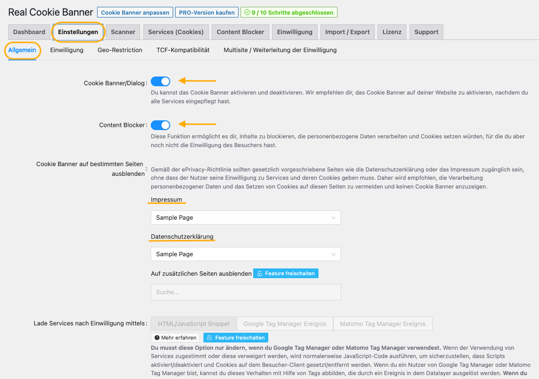 Real Cookie Banner im Plugin Spotlight - die Einstellungen