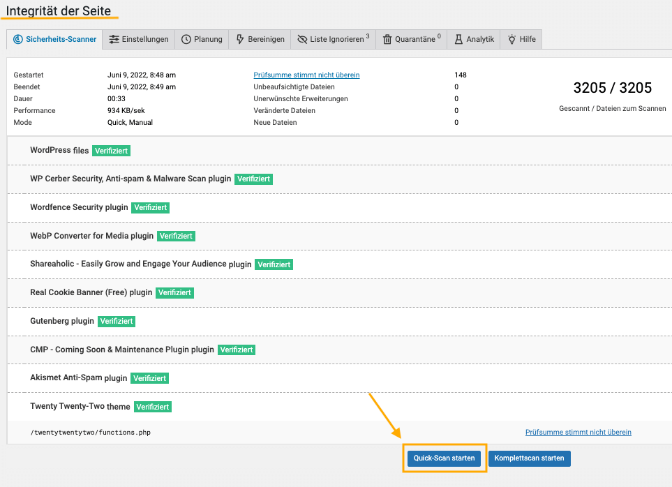 WP Cerber - Plugin Spotlight - Übersicht des Malware Scanner