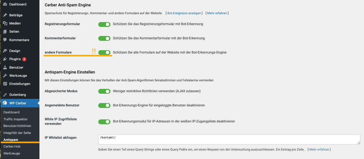 WP cerber - Plugin Spotlight - Die Grundeinstellungen für den Antispam