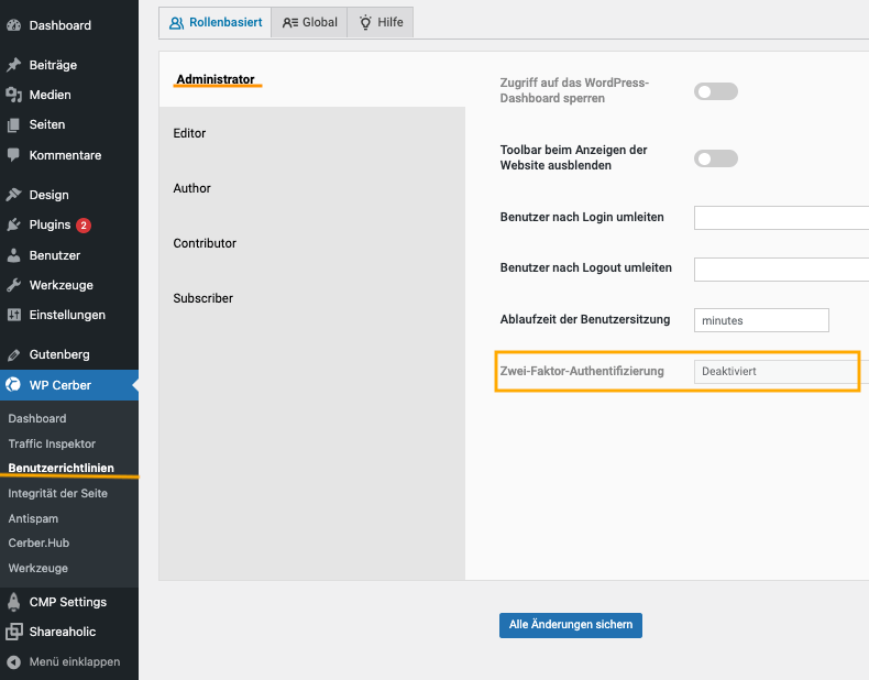 WP Cerber - Plugin Spotlight - so stellst du die Zwei-Faktor-Autorisierung ein.