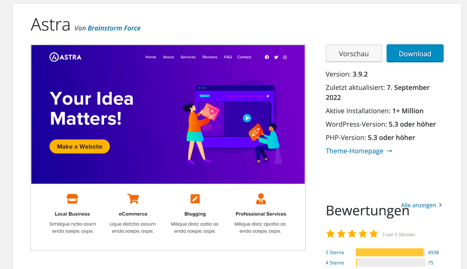 Das Astra Theme gibt es auch bei WordPress