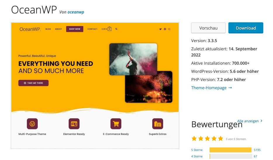 OceanWP ist bei WordPress kostenlos