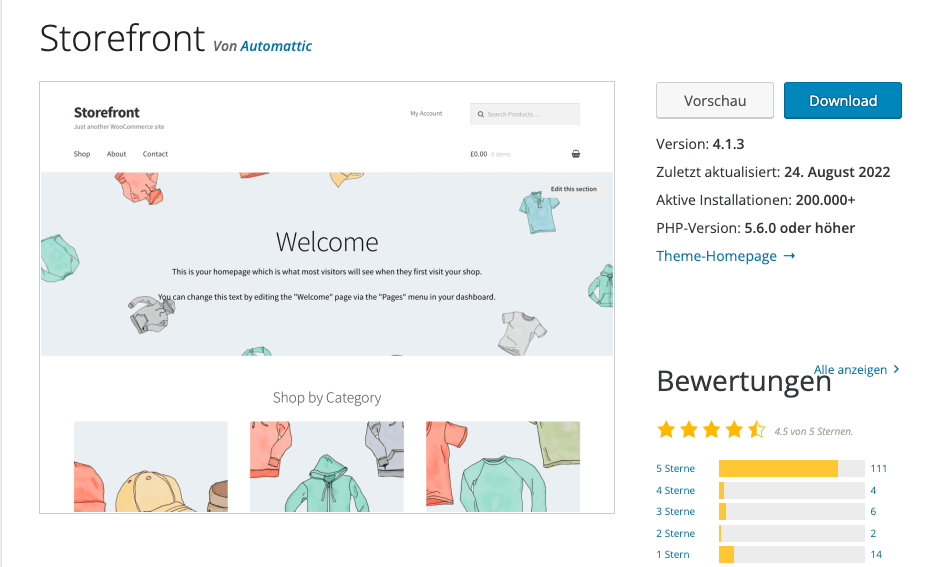 Storefront gibt es auch bei WordPress kostenlos