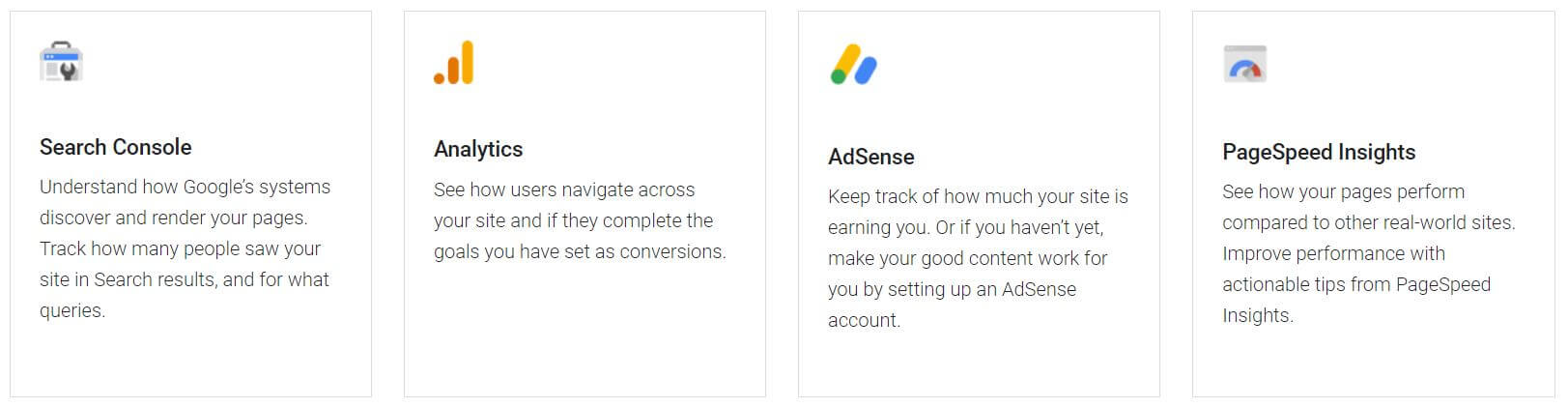 Google Analytics, Search Console, AdSense und PageSpeed Insights