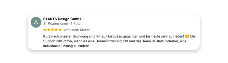 Zufrieden Kundenbewertung der Starts GmbH an HostPress