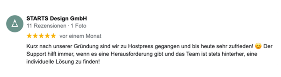 Zufrieden Kundenbewertung der Starts GmbH an HostPress