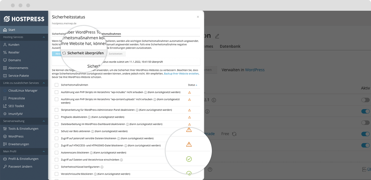 Alle WordPress Sicherheitseinstellungen innerhalb des ControlPanels Plesk