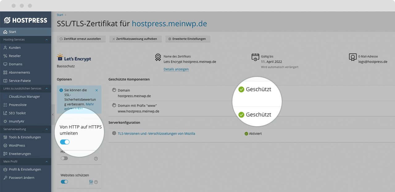 Einrichtung eines SSL-Zertifikats im ControlPanel Plesk