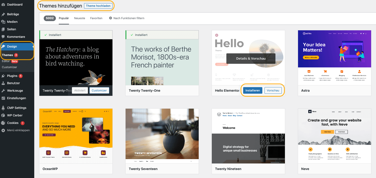 Das WordPress Repo für Themes - hier kannst du ein passendes Theme für deine Webseite finden